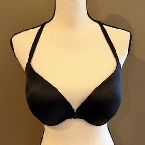 Victoria's Secret Black Push Up Bra Front Closure Pearl Leather Strap, Size 36D